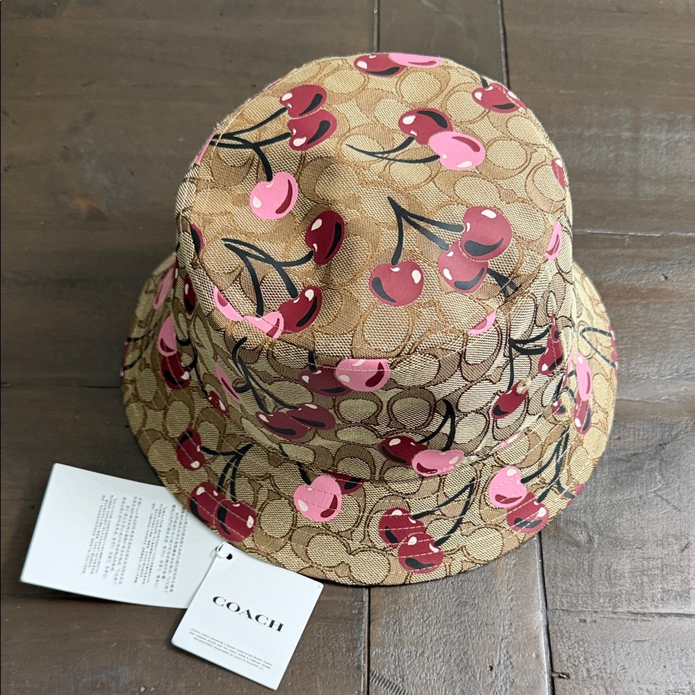 Coach Cherry-Print Tan & Pink Bucket Hat